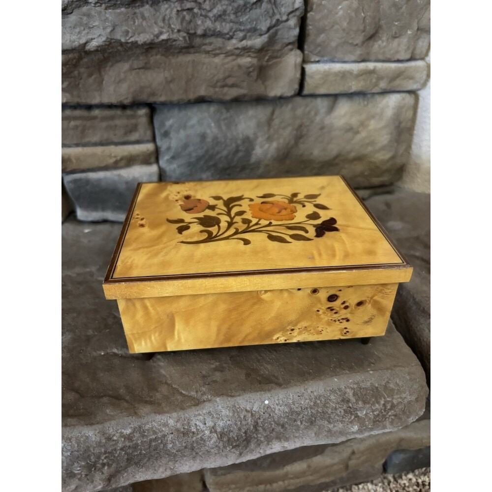 Vintage Lara's Theme Wooden Music Jewelry Box ITALY Shinny Wind Up